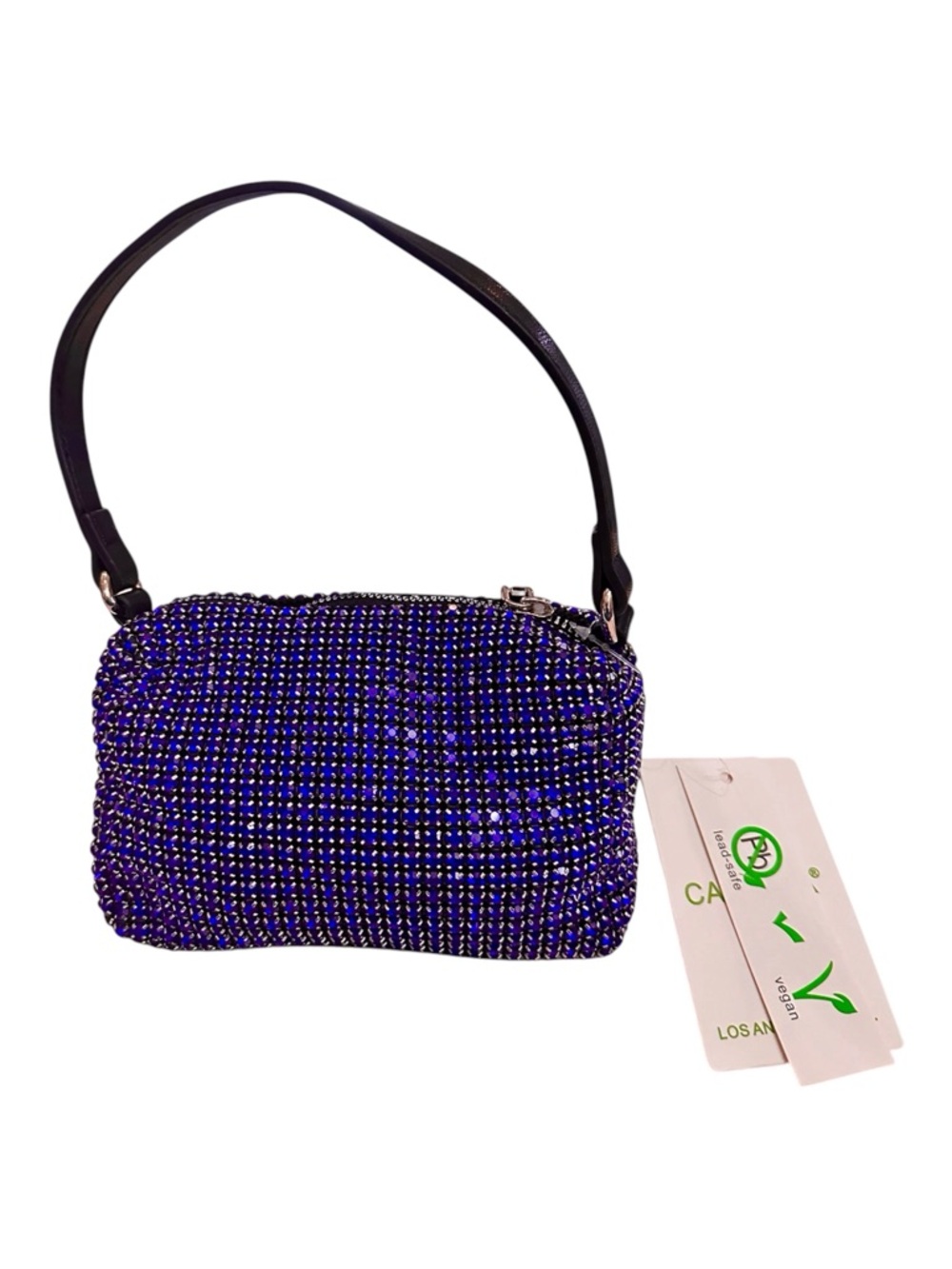 Caleesa Blue Rhinestone Mini Bag Crystal Top Handle Purse Evening Glam